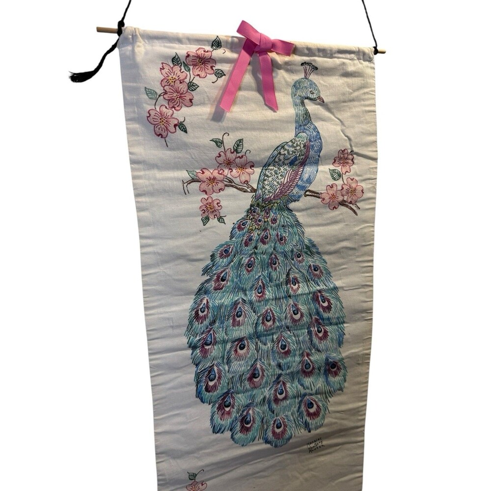 Vintage Hand Paired Wall Hanging Cloth Peacock